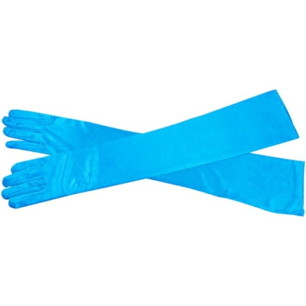 Women's Sky Blue Full Finger Elbow Spandex Satin Long Sleek Evening Gloves